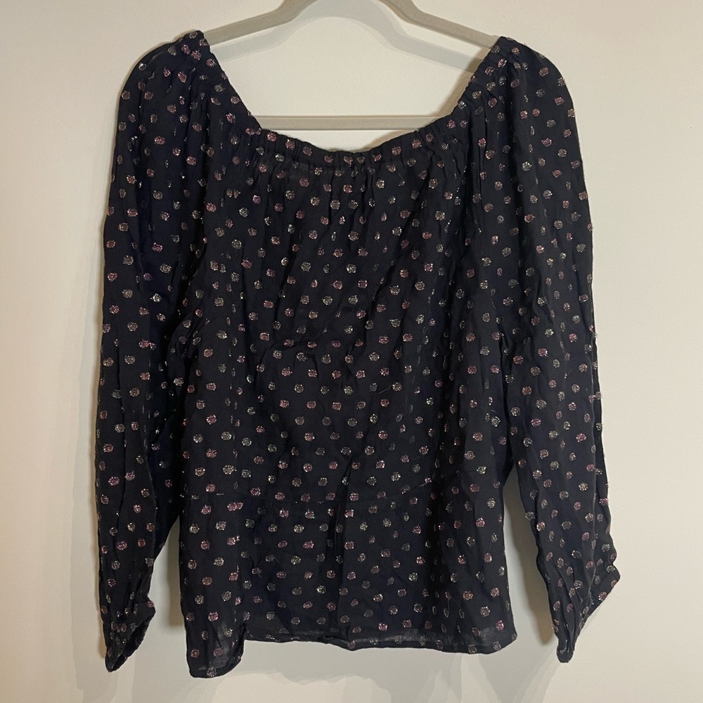 Loft NWT Shimmer Dot Square Neck Peplum Blouse Large Petite - Picture 5 of 7